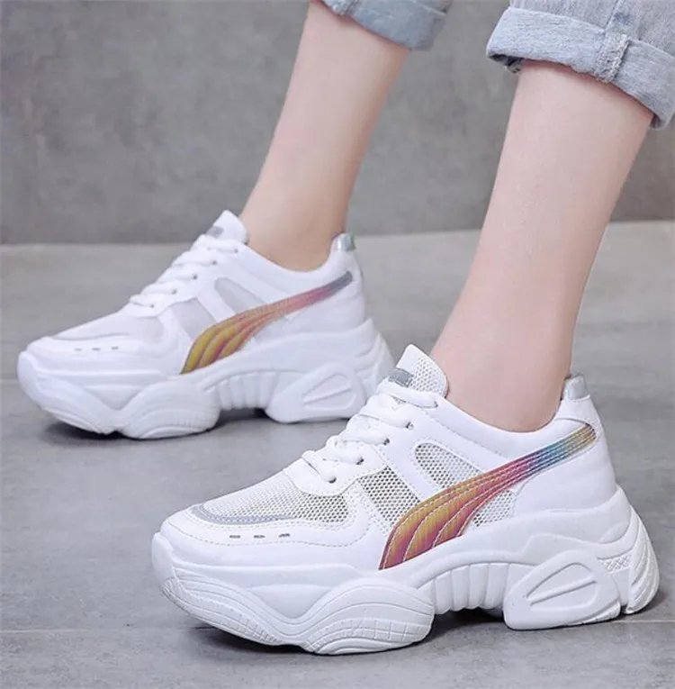 

Women casual shoes summer Mesh Breathable sneakers ladies Round head lace up light slip on platform shoes woman shoes Mjuer S477