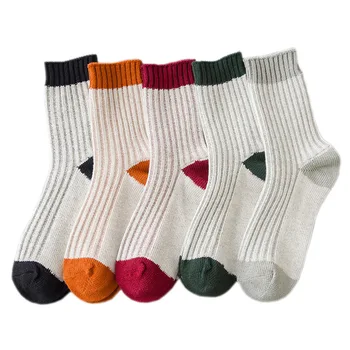 

Casual Socks Women Cotton Stripe Two-color Stitching Socks Keep Slim Comfortable Breathable Retro Female Mid Socks