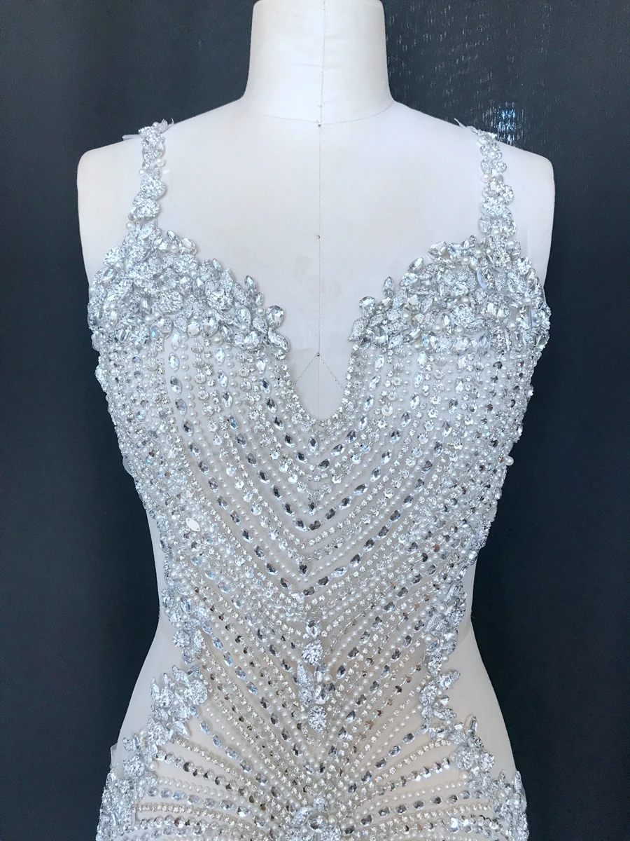 1 PC) Strass da sposa argento Cristallo Applique Toppa dorata con perline Ferro su applique per abo da sposa cuco WDD0403  15