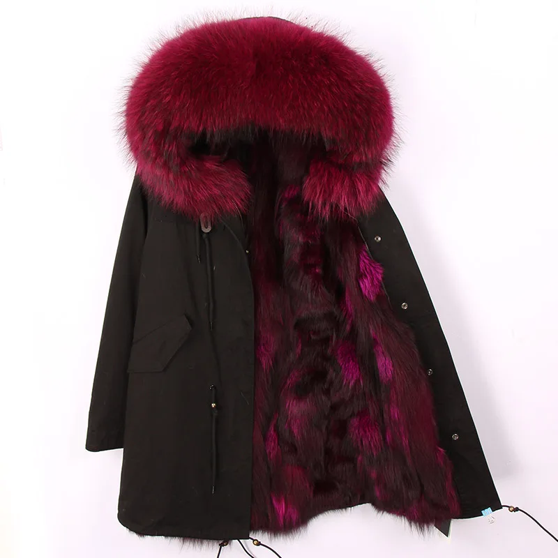 

Colorful Real Fox Fur Liner Thickening Warm Winter Coats Women Natural Raccoon Fur Collar Hooded Parkas Woman Fur Jackets New