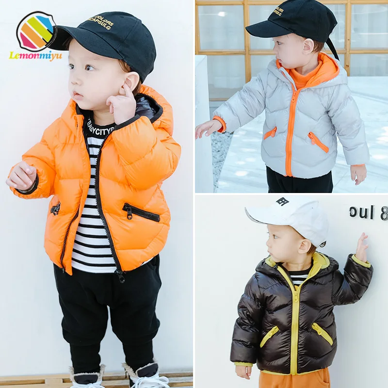  Lemonmiyu Children's Light Warm Down Jackets 2018 Winter Solid Hooded Zipper Parkas Fashion Baby Bo