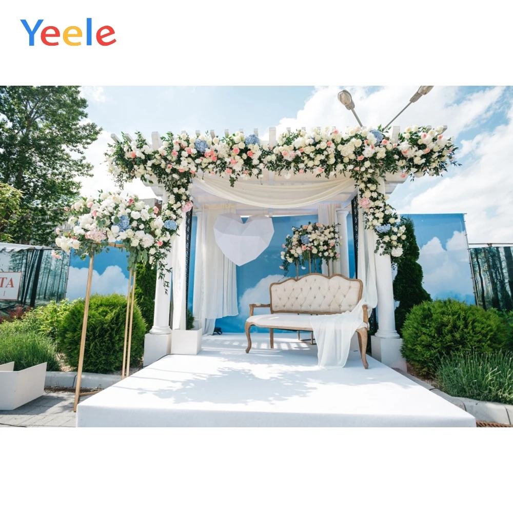 

Yeele Vinyl White Wedding Ceremony Outdoor Scene Photography Backdrops Love Flowers Photographic Backgrounds For Photo Studio
