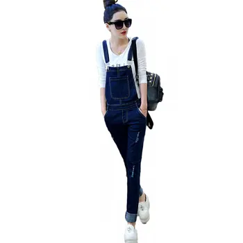 

2018 New High waist Denim Stretch Bib female Korean version of the Conjoined Sling trousers / Bib pants Size S M L XL