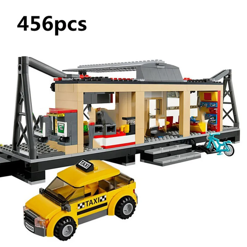 

Lepin Technic 02015 City Train Station With Rail Track Taxi 456Pcs Building Block Set Boys Model Brick Toy 60050 Best children