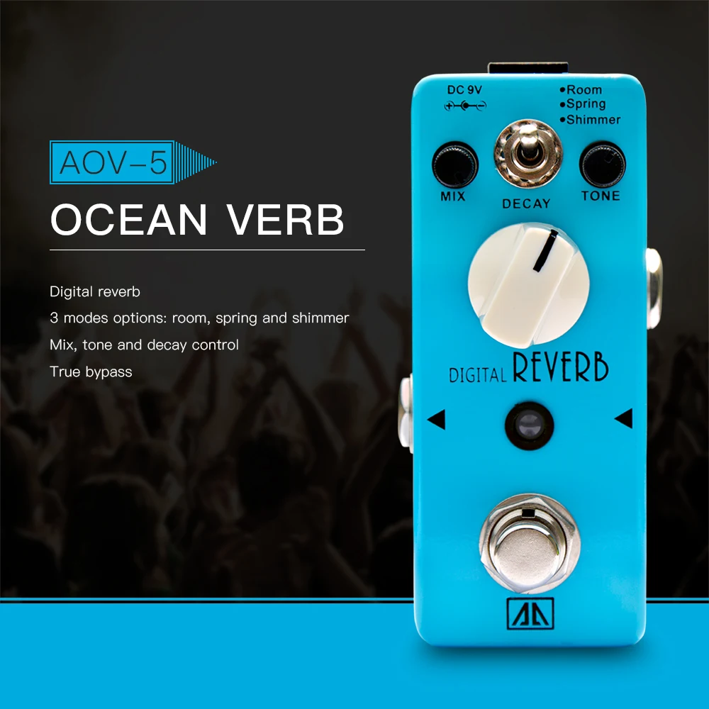 Электронная педаль для гитары с ревербератором 3 режима|true bypass|ocean verbguitar effect pedal |