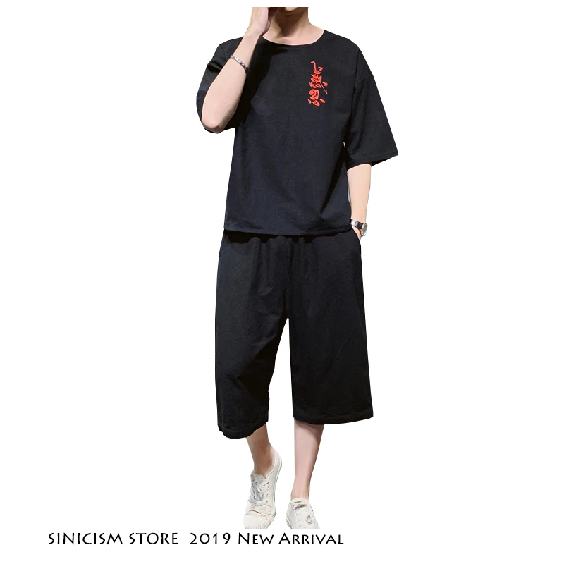Sinicism Store 2020 летний мужской комплект из хлопка и льна в китайском стиле 2 предметов