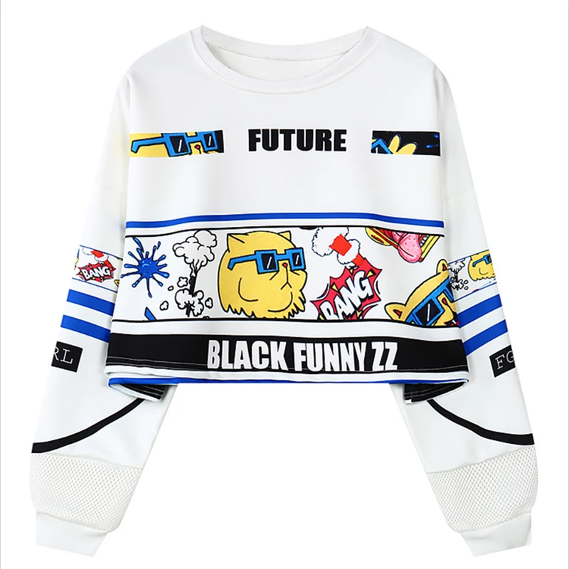 Женский пуловер в стиле панк с принтом 7 манг Новинка осени 2019|short sweatshirt|sweatshirt