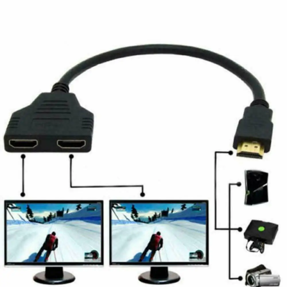 

1080P HDMI Port Male to 2 Female 1 In 2 Out Splitter Cable Converter Adapter AC/DC Adapters