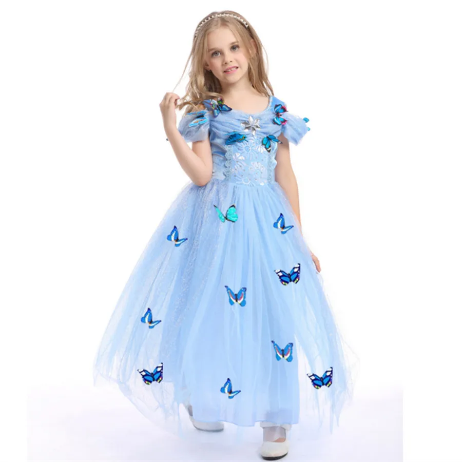 3-10Y Girls Cinderella Princess Dress Baby Girls Party Wear Clothes Halloween Christmas Costume Blue Queen New Years Dress