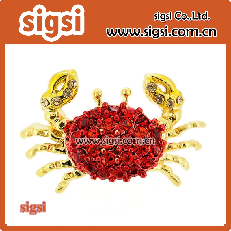 

48mm golg tone rhinestone red crab brooch jewelry