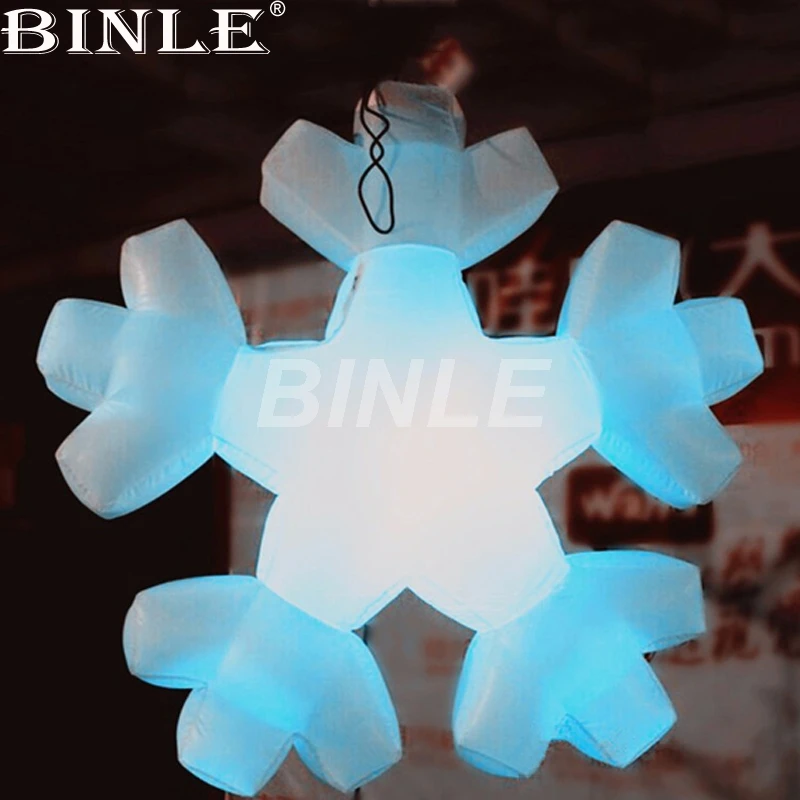 Charming 1.2m Inflatable Led Snowflake Hanging Balloon Inflatable Snowflake Replica For