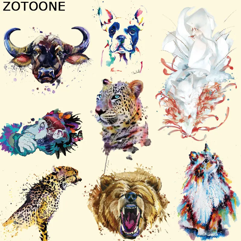 ZOTOONE наклейки Патчи Красочные животные моющиеся печати на футболке украшения
