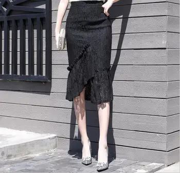 

Real shot 2018 summer new lace fashion temperament Laptop Trumpet / Mermaid skirt female irregular ruffle Sexy & Club Skirts