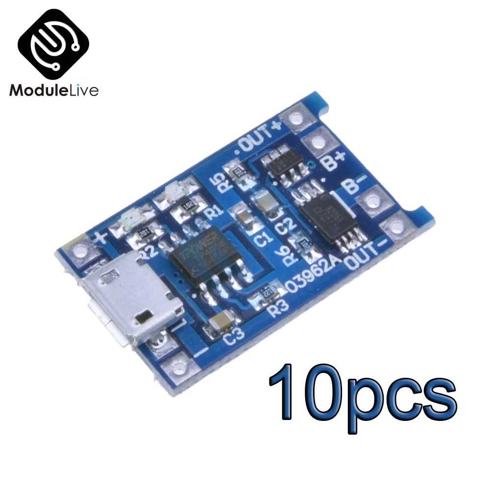 

10PCS Micro USB 5V 1A 18650 TP4056 Lithium Battery Charger Module Charging Board With Dual Functions Led Indicator Power Supply