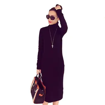 

2019New Autumn Winter Women Casual Sweater Knitted Dresses Slim Elastic Turn Down Collar Long Sleeve Lady Bodycon Dresses X74