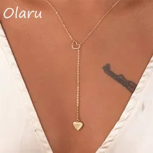 Olaru, модное J Двойное сердце, колье, ожерелье для женщин, роскошное, простое, дешевое, эффектное, бохо, ожерелье, s аксессуары, хит