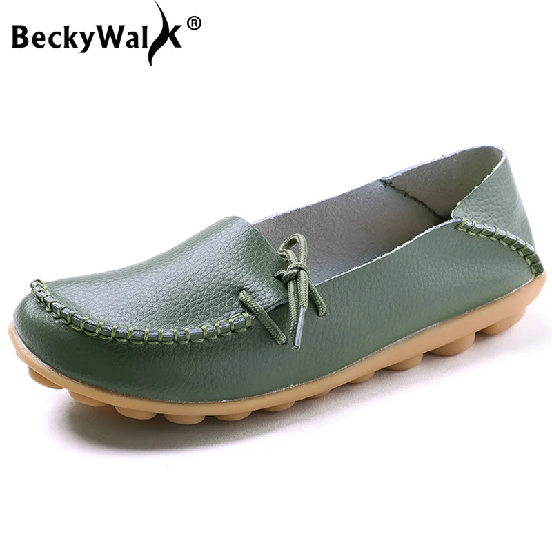 

BeckyWalk Shoes Woman Genuine Leather Women's Flats Casual Loafers Slip On Women Shoes Soft Moccasins Plus Size 34-44 WSH2670