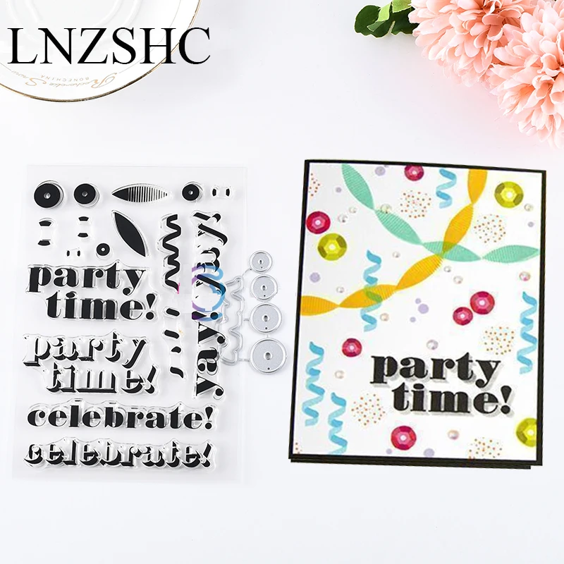 

Party Time Bundle Garlands Transparent Stamps and Metal Cutting Dies Stencils Scrapbooking Embossing for DIY Crafts Photo Album