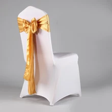 100 шт. Золотой атласная лента с бантом для стула 15 см X 275 см Свадебный сатиновый декорации с лентой