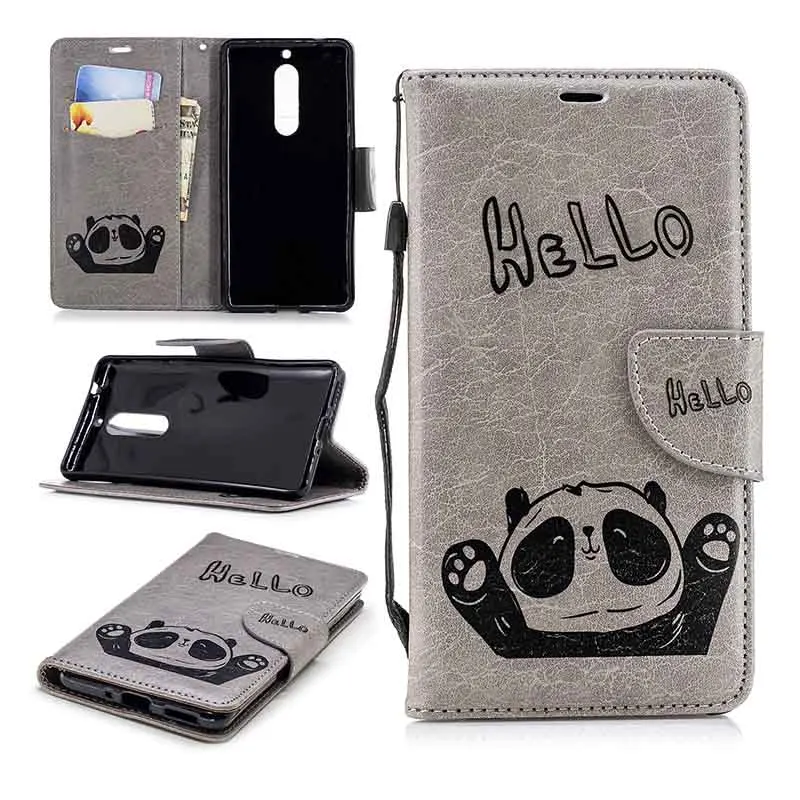KEFO Retro PU Leather + Soft Silicone Case For Nokia 1 2 3 5 3D Panda Embossed Wallet Cover For Iphone X 10 5S SE 6 6S 7 8 Plus  (9)