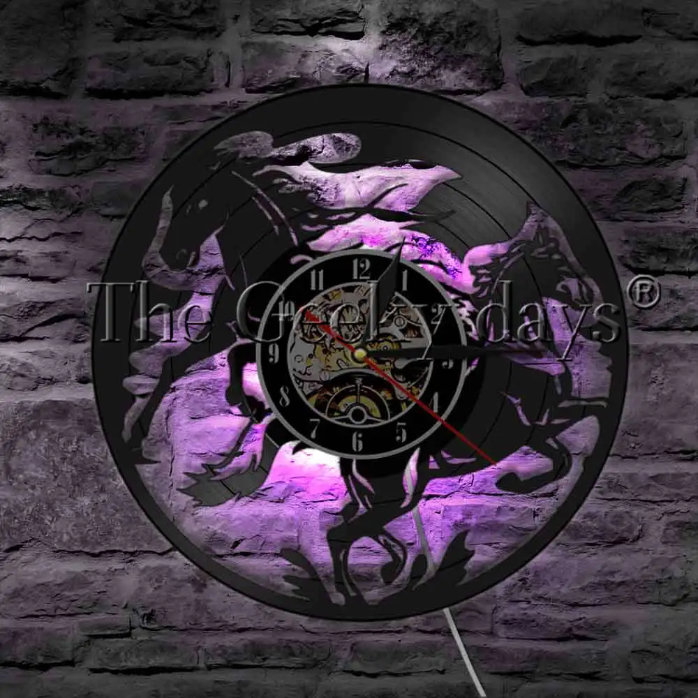 Horse Vinyl Wall Clock Clock Wall Running Horse Wall Light Led