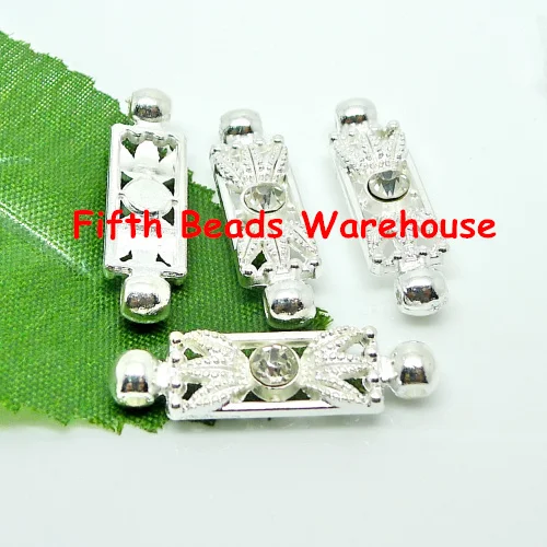 

free shipping 7x27mm silver colour flower shape rhinestone connection beads with 2 hole clasp 60pcs/lot R105