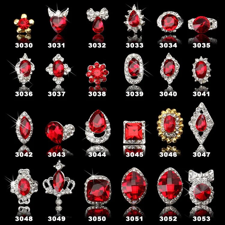 

2018 New 10pcs Crystal Bright red Nail Rhinestone Alloy Nail Art Decorations Glitter DIY 3D K9 Nail Jewelry Pendant