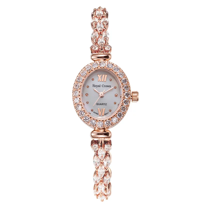 Женские часы японские кварцевые модные роскошные ювелирные часы с кристаллами перламутровые часы со стразами подарок для девочки Королевская корона коробка - Цвет: Oval