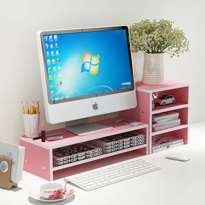 

15%,Computer Monitor Increased Shelf Desktop Keyboard Storage Rack Ecofriendly Plate Miltifunction Bookshelf Pink/black/brown