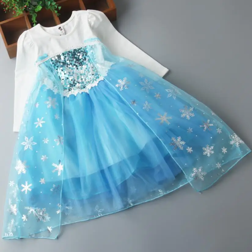 

Spring autumn girl clothing kids clothes girl elsa princess dresses baby girls 100% cotton party dress for 3-9 years old kids