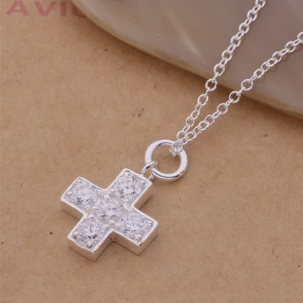 Модные серебряные ювелирные изделия лаконичный крест ожерелье с CZ красивый кулон ожерелье AN236