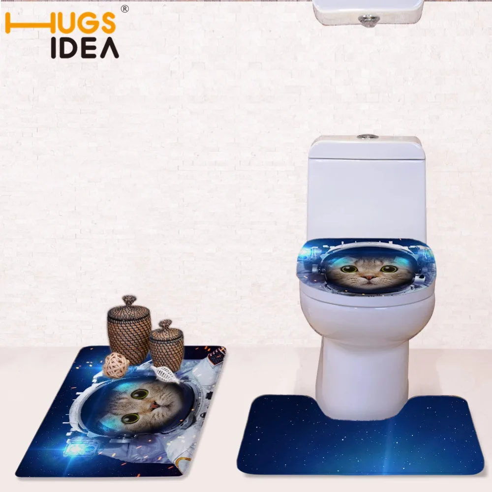 HUGSIDEA All For Bathroom Toilet Seat Cover Cat Astronaut Print Non
