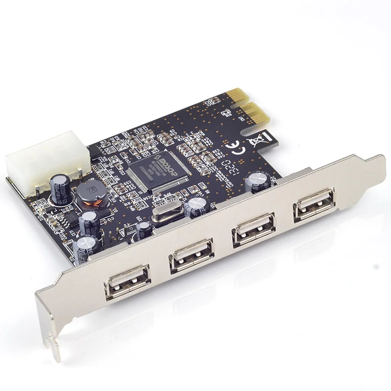 

USB 2.0 PCIE PCI-Express x1 card 4 External USB2.0 Ports Moschip with 4pin power supply