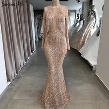 Drżenie syrenka moda elegancki nowy suknie wieczorowe 2019 długie rękawy frezowanie formalne suknie wieczorowe Serene Hill LA6544
