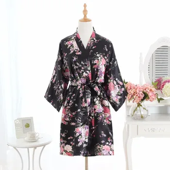 

2018 New Women Satin Short Nightgown Sakura Floral Kimono Robe Bathrobe Floral Pajamas Wedding Bride Bridesmaid Sexy Dress Gown