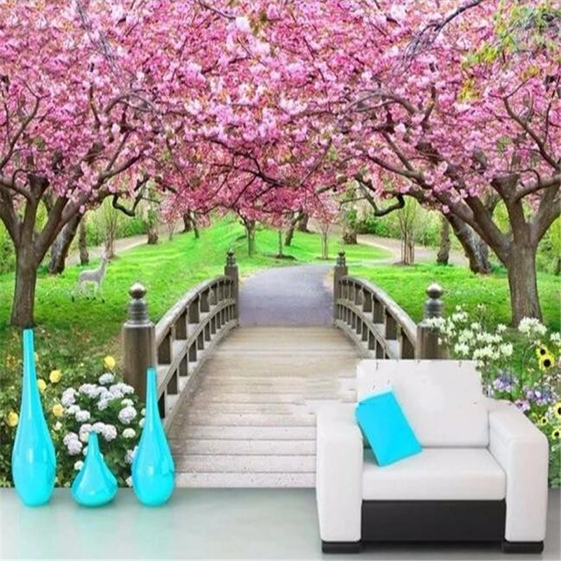 Home Decor Wallpaper Mural Photo Sakura Wood Bridge Park Background Wall  Paper 3d Living Room Bedroom Mural Beibehang - Wallpapers - AliExpress