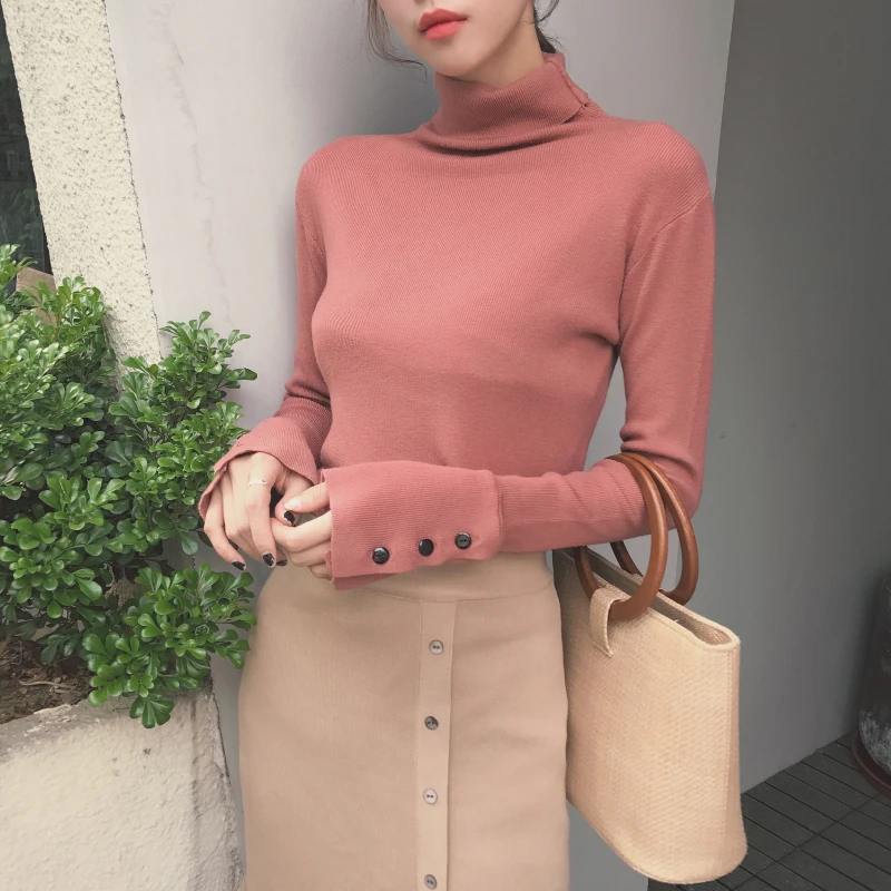 Женские свитеры и пуловеры TAJIYANE Осень-зима 2018 водолазка черный цвет яркий модный