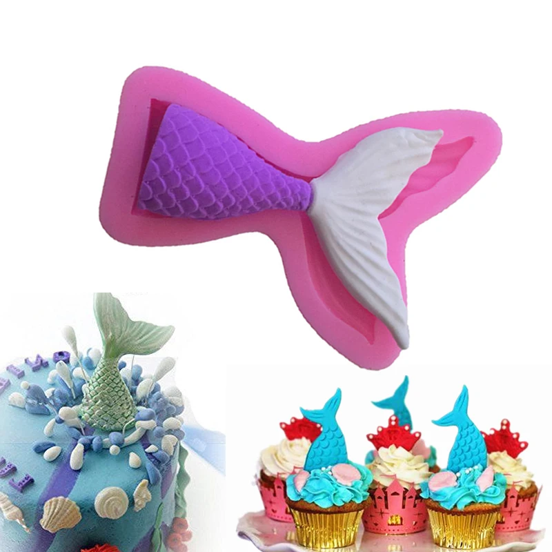

Cute Mermaid Tail Fondant Cake mold Silicone Cake Decorating Kitchen Baking Tools Soap Mold Halloween Chocolate Candy Molds