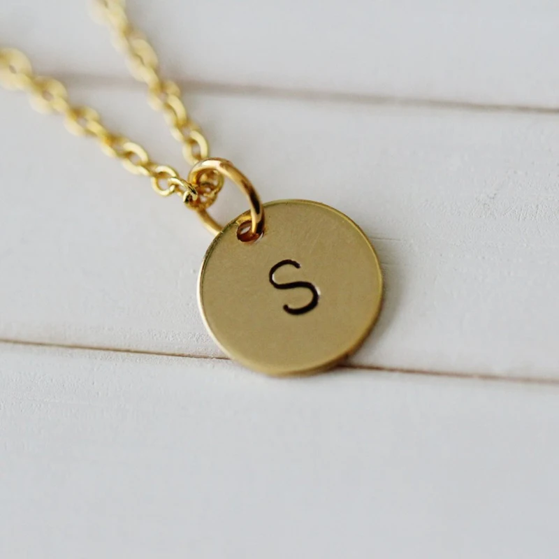 Gold Initial Necklace Stainless Steel 26 Handstamped Monogram Jewelry Gift Ideas For Her,Best Friend,Mom ,Bridesmaid Or Sister