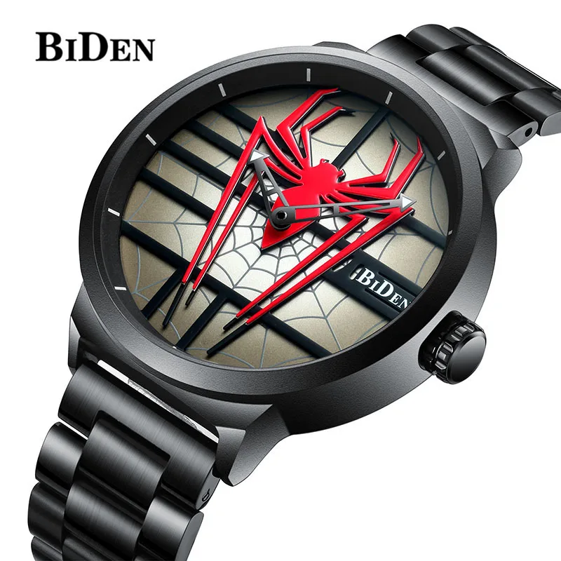 

Luxury Brand BIDEN Men Fashion Sports Watches Men's Personality Spiderman Watch Full Steel Waterproof Quartz Wristwatches 2018