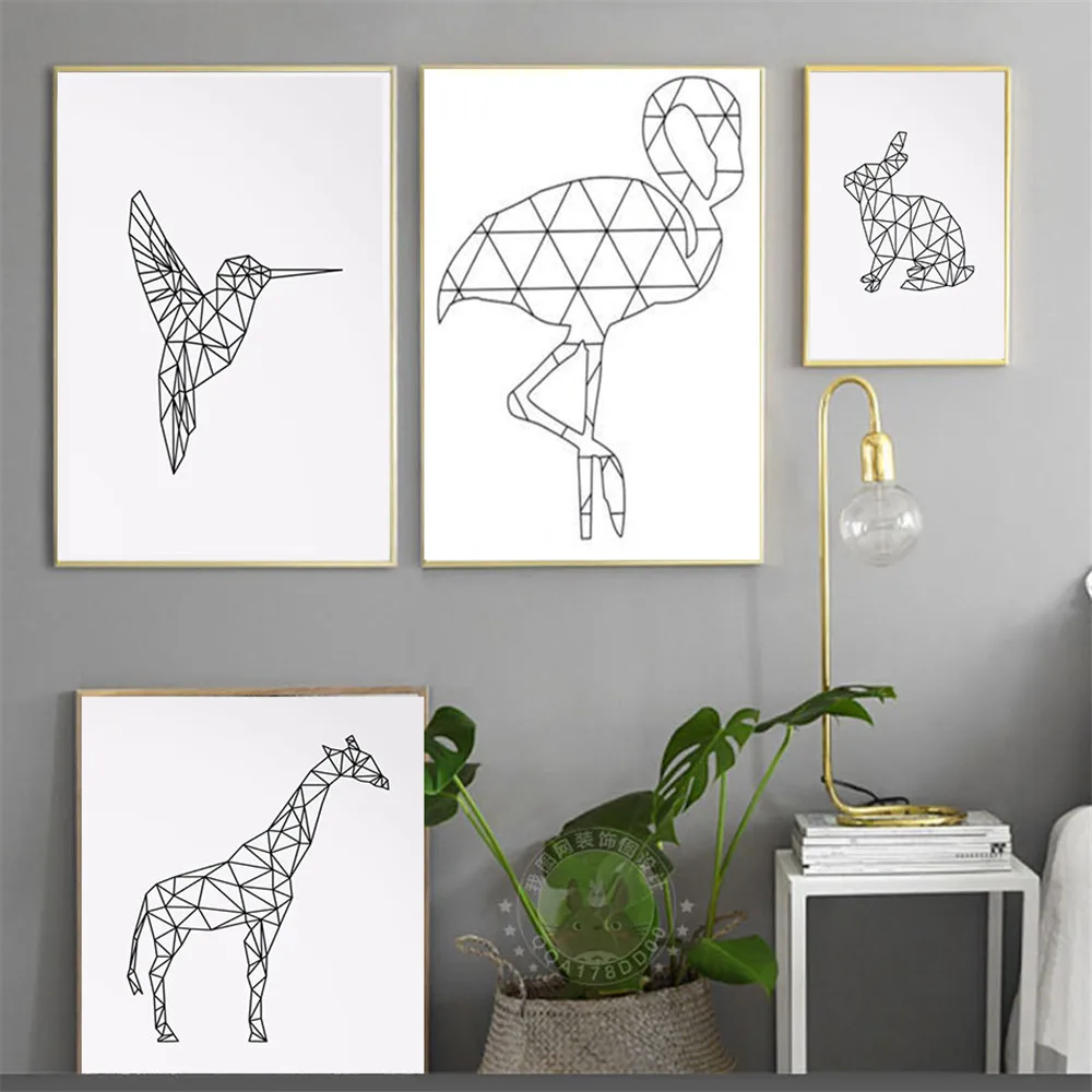 

Geometric Deer Canvas Painting wall Art Print Rabbit Poster Abstract Animal Home Decor Wall Pictures For Living Room Unframed