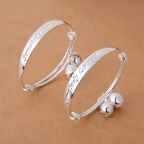 

Bluelans New Gift 2pcs Baby Kid Bell Bangle Bracelet English Letter