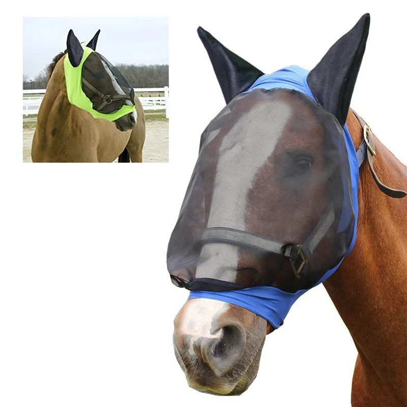 

Horse Mask Full Face Mesh Anti-UV Anti Fly Mask With Ears Accessories Horse Riding Breathable Meshed Protector Horse Ear Cover