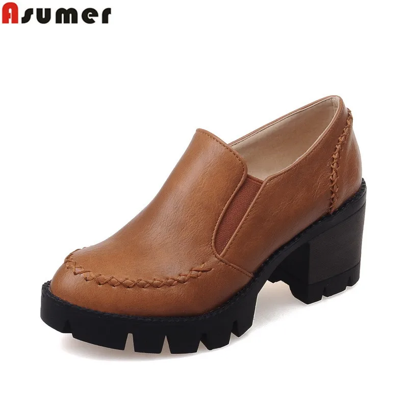 Meilleur ASUMER Plus La taille 34 43 nouvelle mode slip sur les femmes pompes haute qualité épais haute talons plate forme chaussures femme
