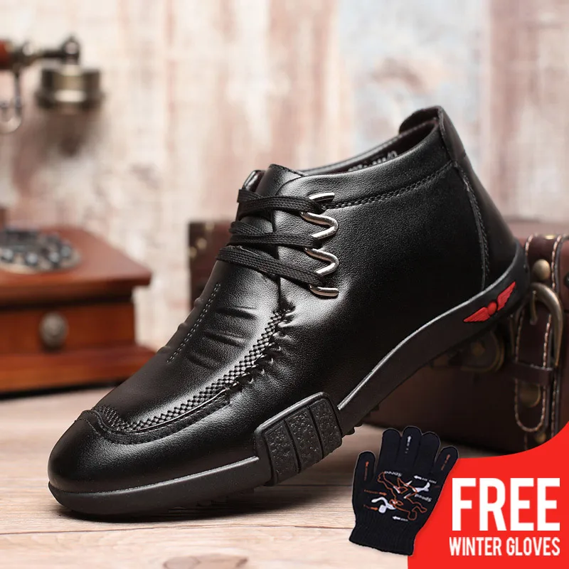 

OSCO 2018 Men Boots Warm Plush Mens Winter Shoes Fashion Men Snow Boots Zipper Male Black Ankle Boots Cotton Inside Men Shoes
