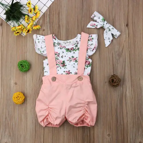 

PUDCOCO AU Toddler Baby Girls Floral Romper Bib Pants Overalls Headband Outfit Clothes Support wholesale
