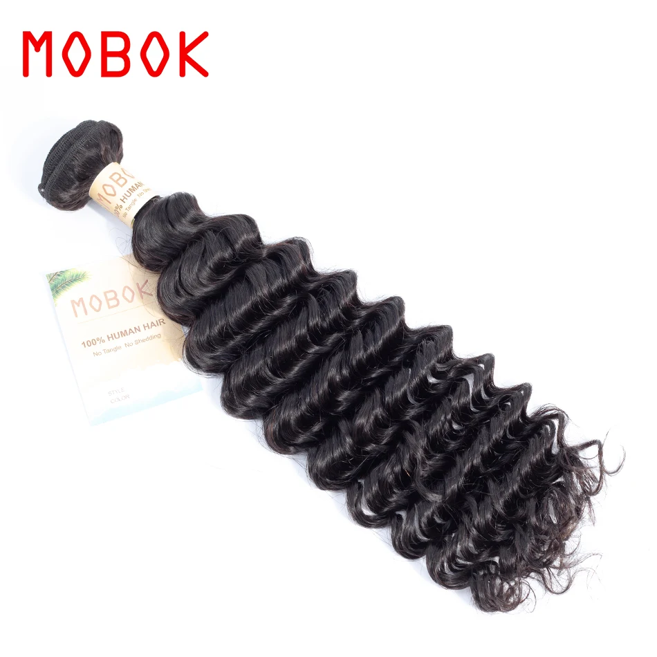 MOBOK Deep Wave Brazilian Hair Weave 1 Bundle Non Remy No Smell 100% Human Extension Natural Color Free Shipping | Шиньоны и парики