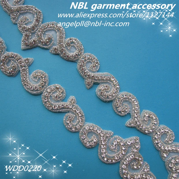 (10 Yards) Wholesale Bridal Applique Iron On Rhinestone Beaded Trim For