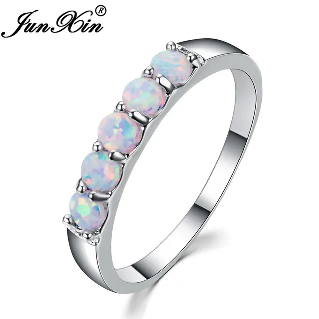 Junxin Top Quality 925 Sterling Silver Filled Best Wedding Bands Junxin Top Quality 925 Sterling Silver Filled Best Wedding Bands Jewelry Unique Round White Fire Opal