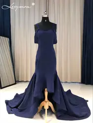 Высокая Низкая Джерси темно-с синими бретельками длинные элегантное вечернее платье вечерние платье Праздничное платье длинное вечернее